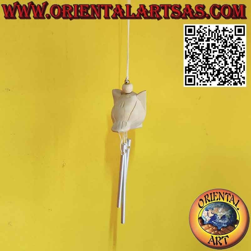 Owl wind chimes in wood with 3 reeds, sweet and relaxing sound