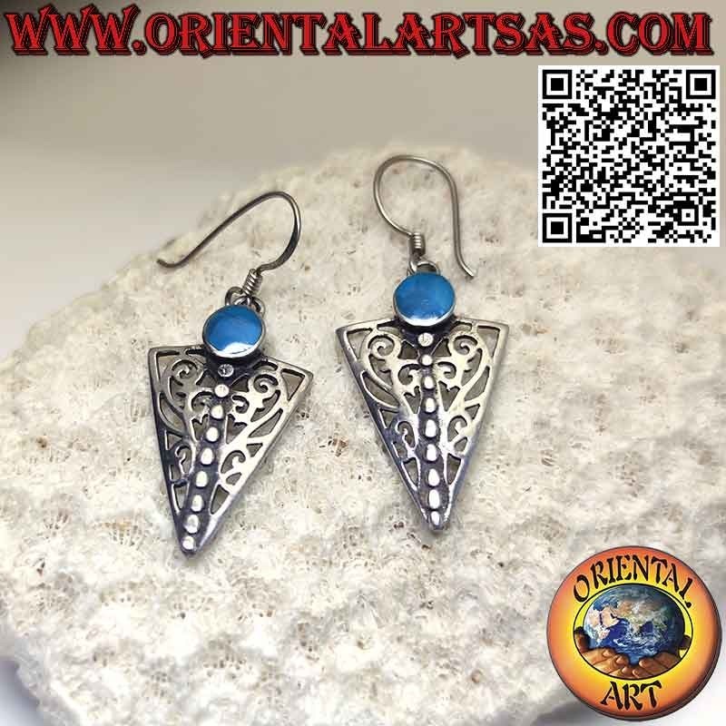 Orecchini in argento a triangolo intagliati con turchese tondo