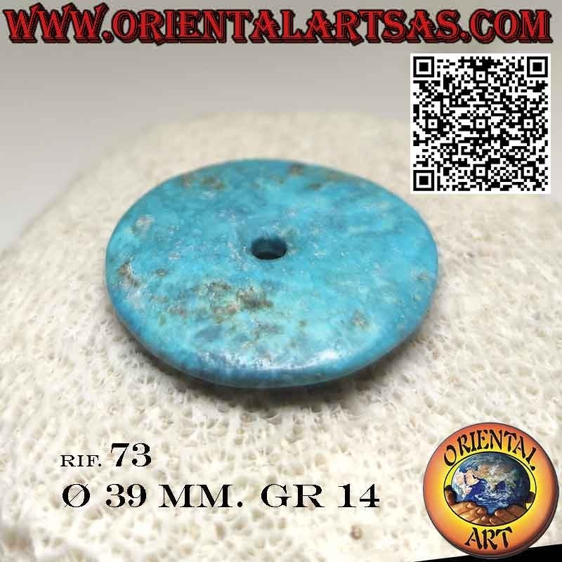 Ciondolo a disco/ciambella in turchese tibetano naturale da 39 mm. Ø con cordoncino