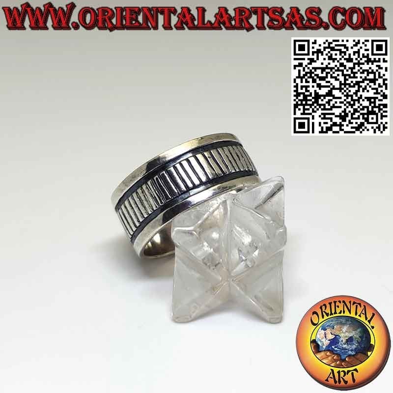 Bague en argent 925 à large bande avec gravure centrale parallèle