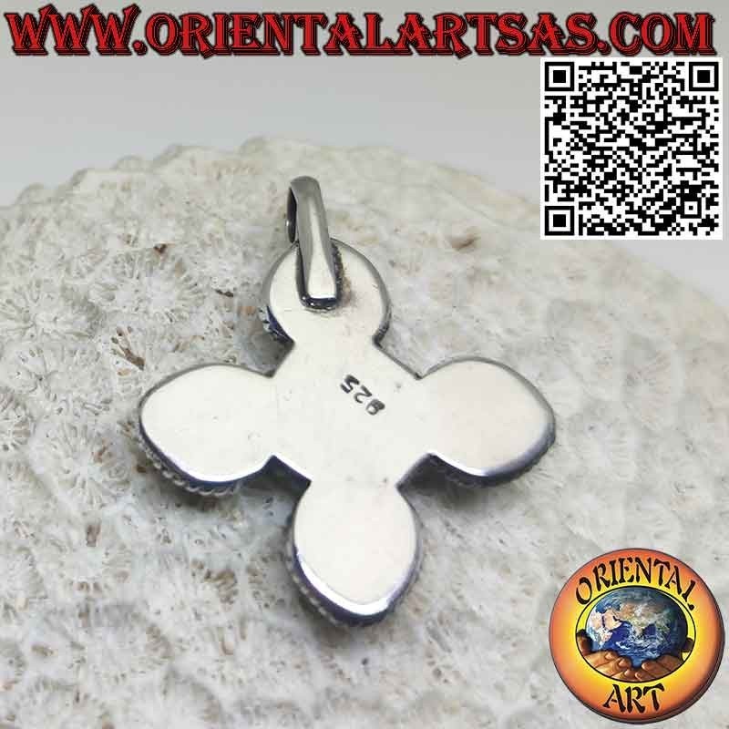 Colgante de plata, cruz griega con 4 gotas y 1 piedra luna redonda