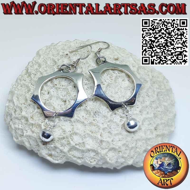 Pendientes plata estrella solar 6 puntas con campana bola