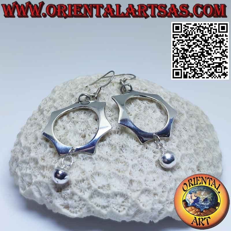 6-pointed solar star silver earrings with ball bell