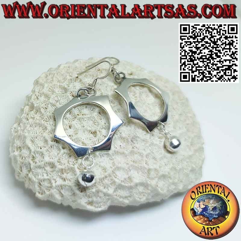 6-pointed solar star silver earrings with ball bell