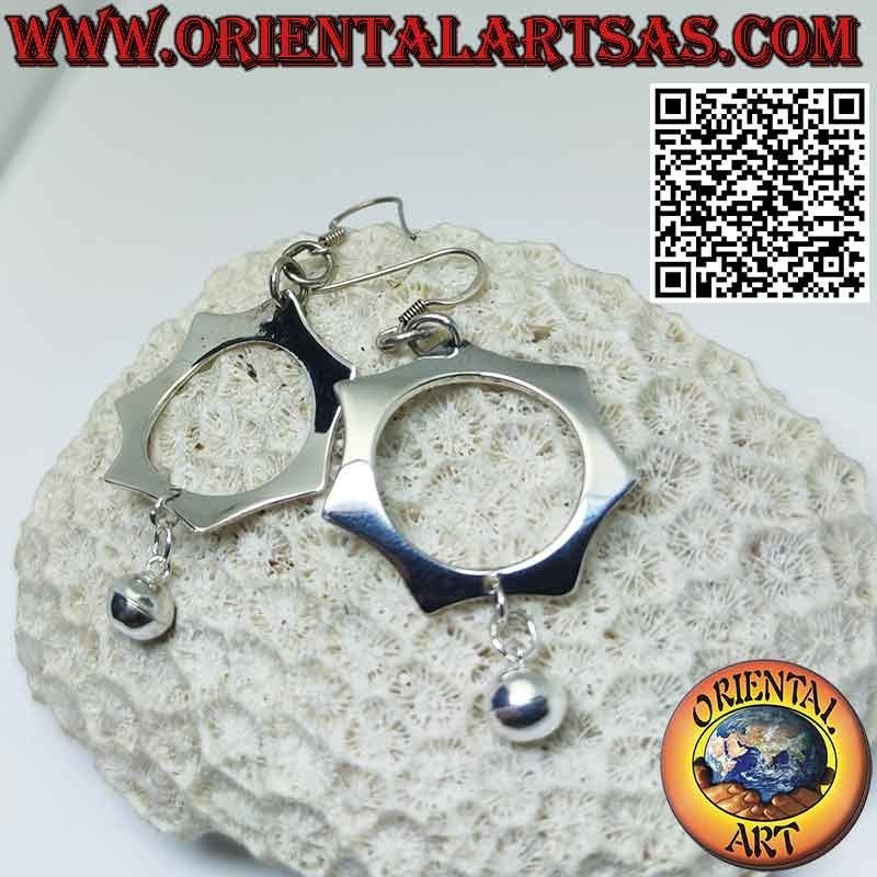 Pendientes plata estrella solar 6 puntas con campana bola