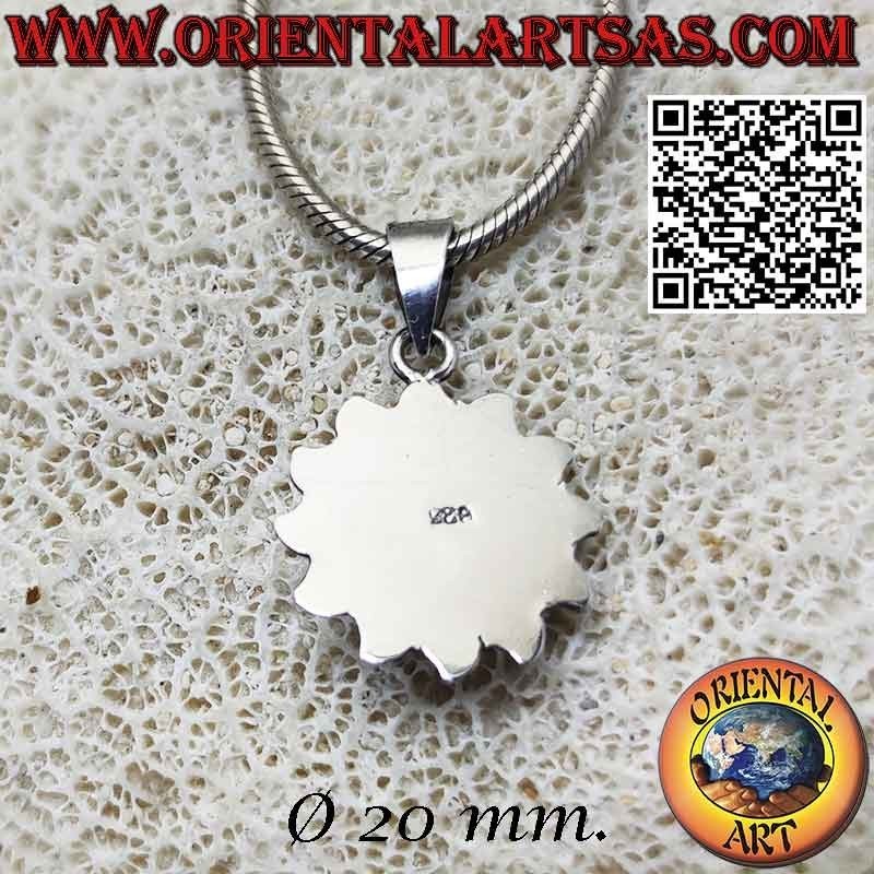 Ciondolo in argento sole e volto sagomato fatto a mano in Nepal 20mm. Ø