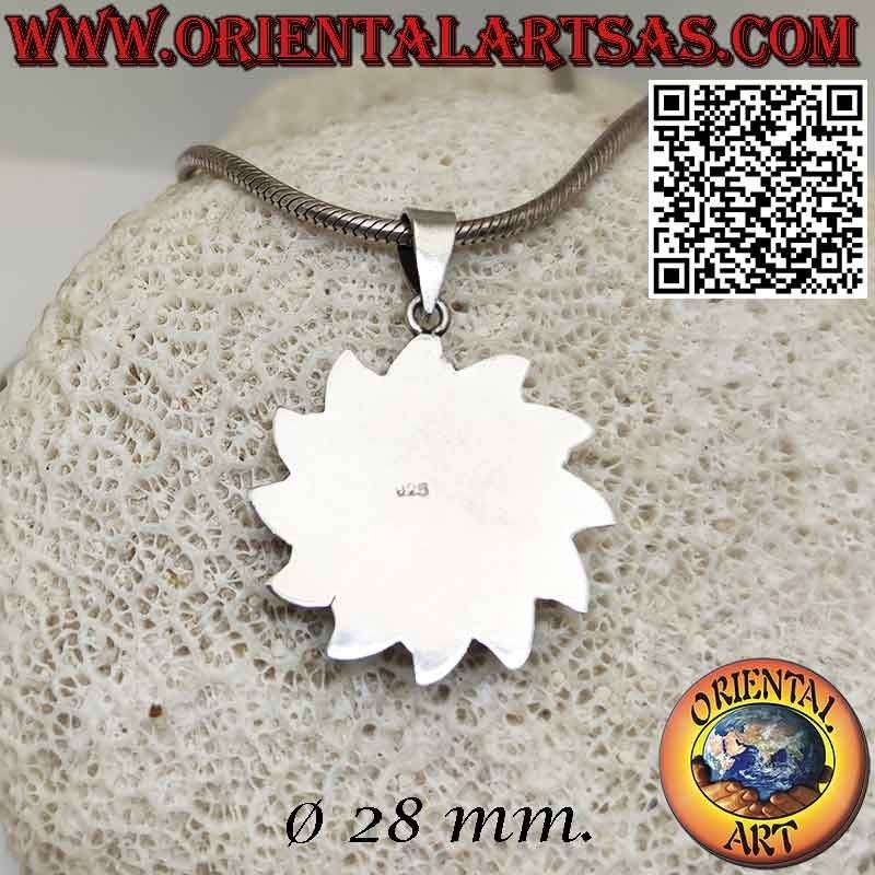 Pendentif en argent avec soleil et visage en forme, fait main au Népal, 28mm.Ø