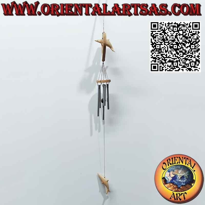 Bell Dolphin wind chime in the heart and below with 5 wooden rods