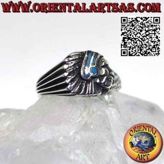 Ring aus massivem 925 ‰ Silber mit Indianerkopf (gebürtig aus Amerika) im Profil mit Türkis