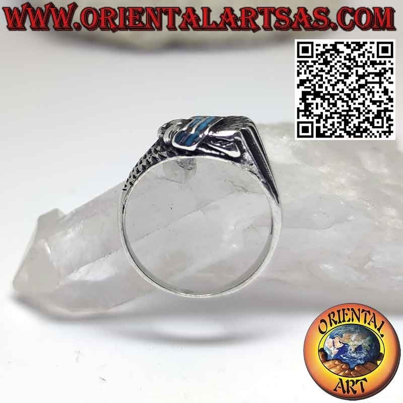 Ring aus massivem 925 ‰ Silber mit Indianerkopf im Profil mit Türkis