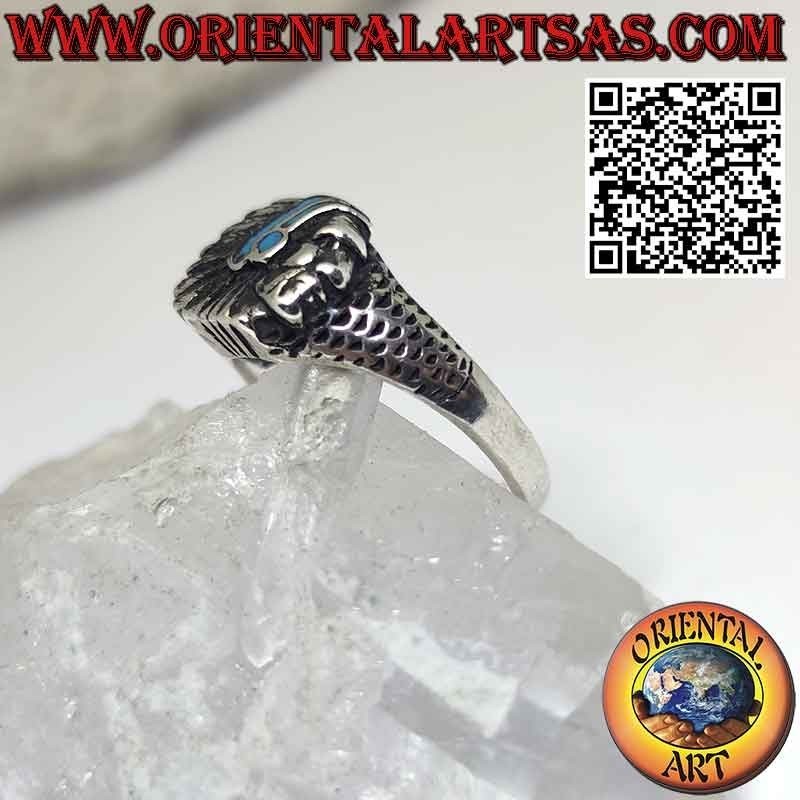 Ring aus massivem 925 ‰ Silber mit Indianerkopf im Profil mit Türkis