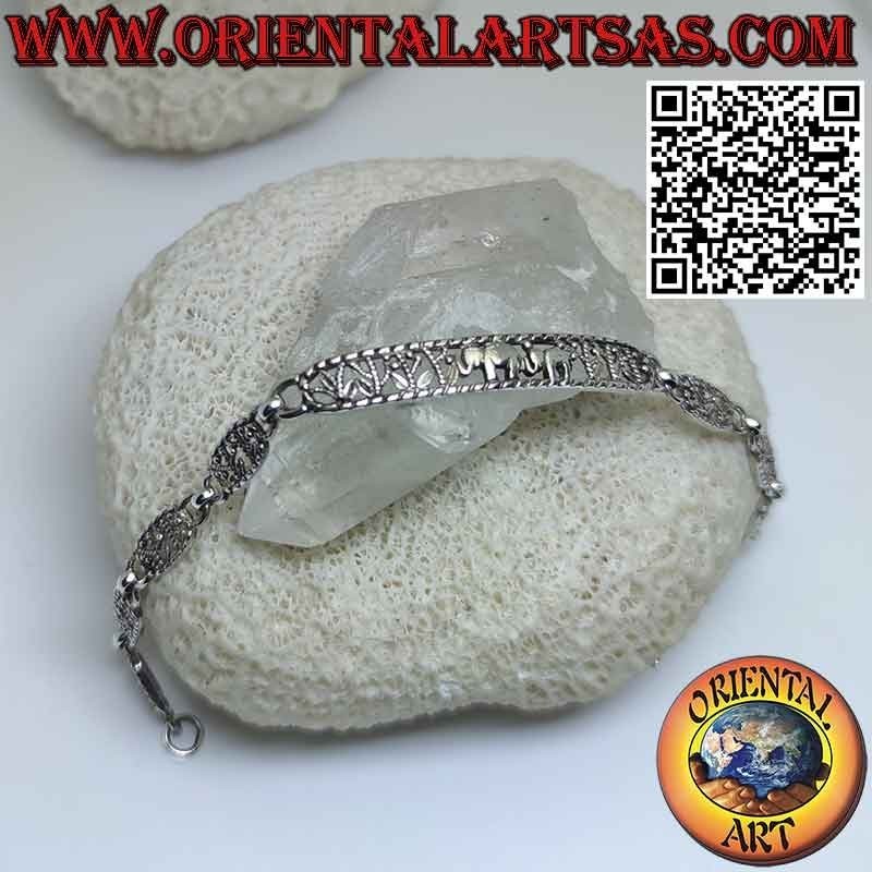 Bracciale in argento 925 semirigido con 2 elefanti intagliati centrali