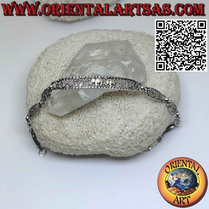 Bracciale in argento 925 semirigido con 2 elefanti intagliati centrali
