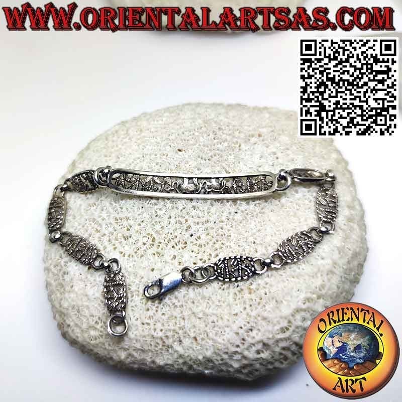 Bracciale in argento 925 semirigido con 2 elefanti intagliati centrali