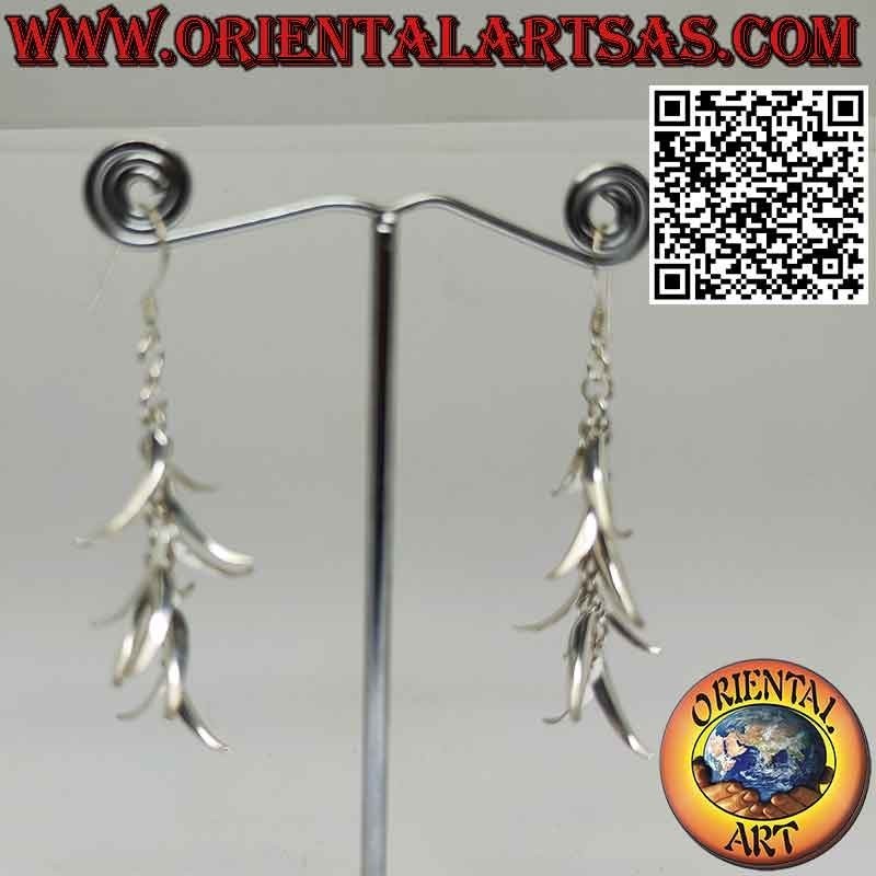 Long and bright 925 ‰ silver earrings in the shape of a bunch of bananas