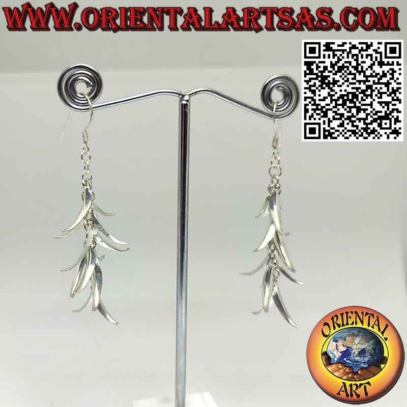 Long and bright 925 ‰ silver earrings in the shape of a bunch of bananas