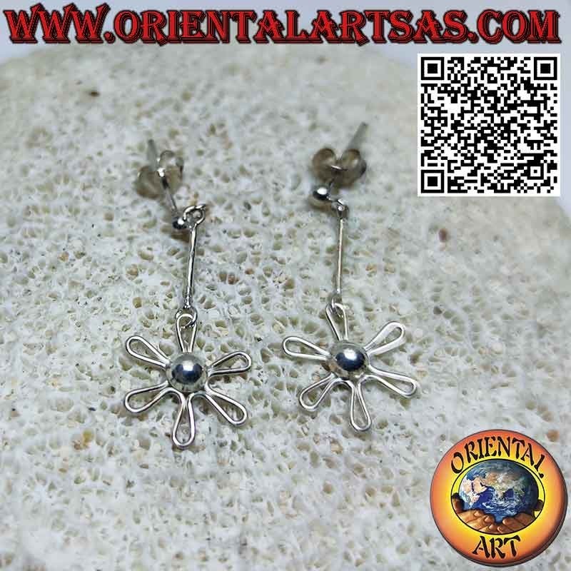 Boucles d'oreilles en argent avec boule lobe et marguerite pendentif