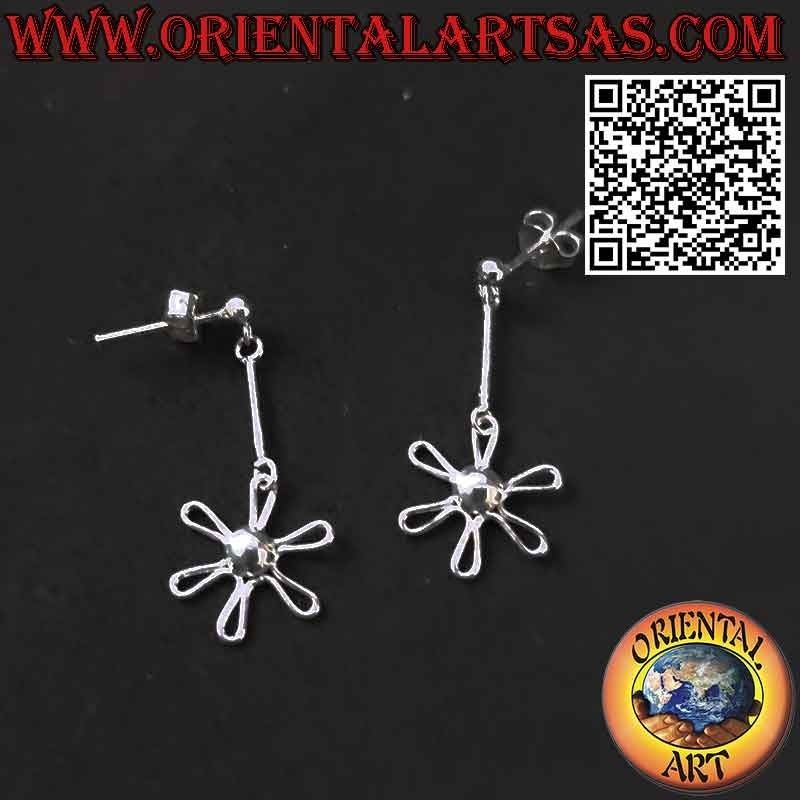 Boucles d'oreilles en argent avec boule lobe et marguerite pendentif