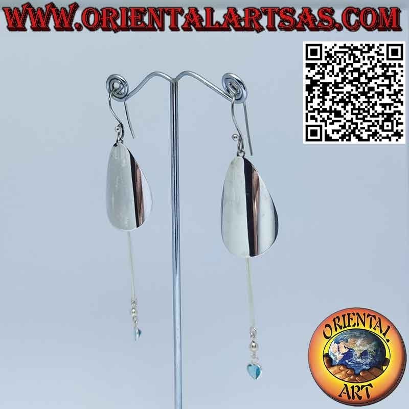 Silver earrings with drop plate and pendant blue topaz heart