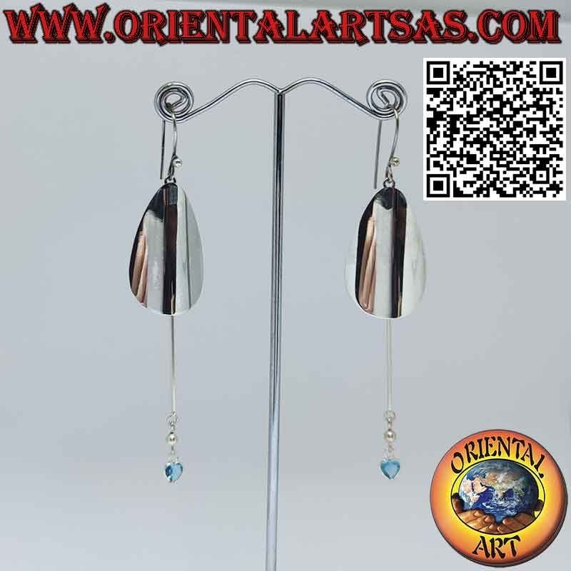 Pendientes de plata con placa colgante y corazón de topacio azul