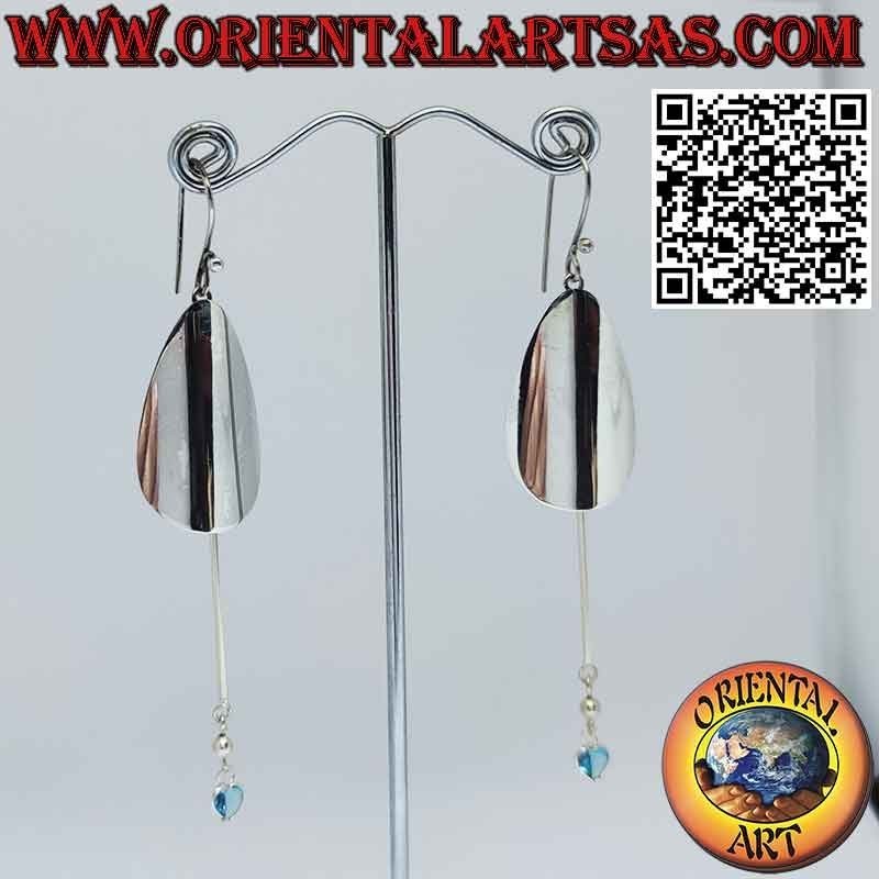 Silver earrings with drop plate and pendant blue topaz heart