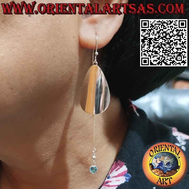 Boucles d'oreilles en argent avec plaque goutte et pendentif coeur topaze bleue