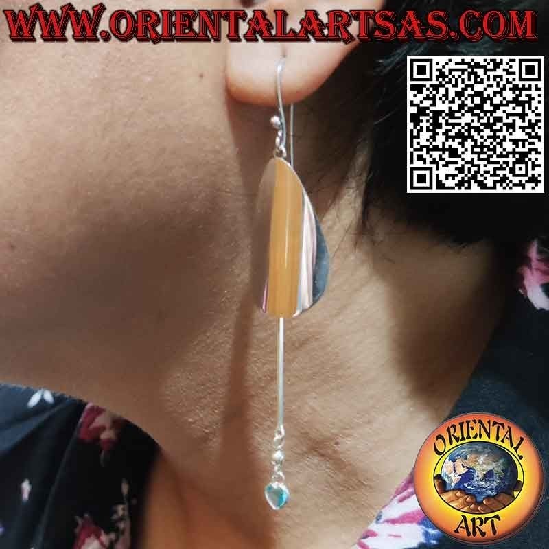 Boucles d'oreilles en argent avec plaque goutte et pendentif coeur topaze bleue