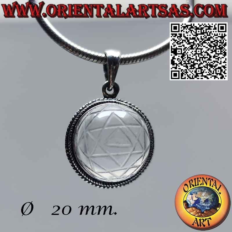 Silver pendant with Sri Yantra engraved on its 20 mm. Ø rock crystal