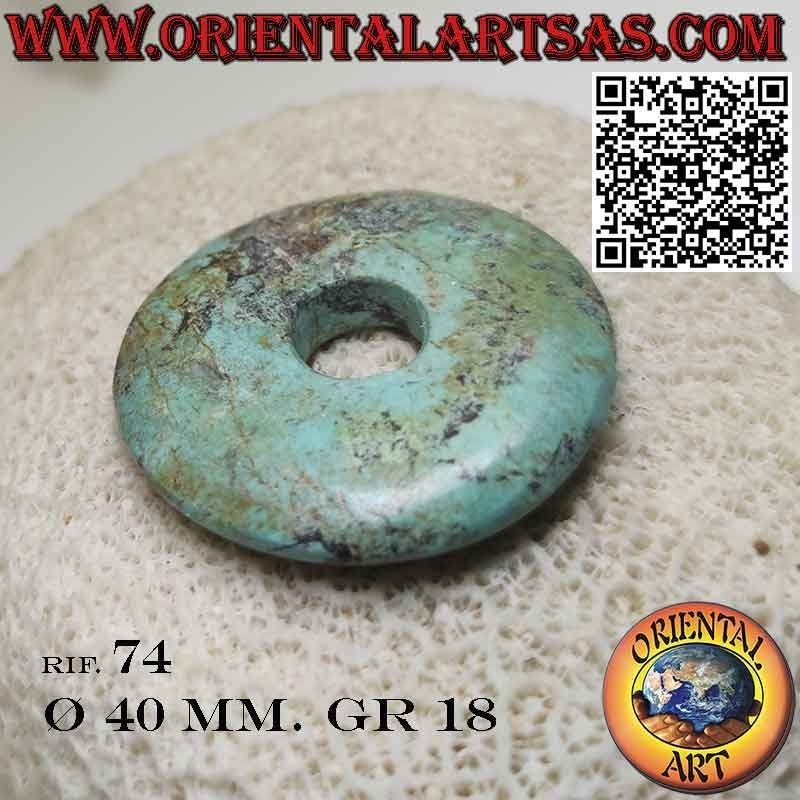 Ciondolo a disco/ciambella in turchese tibetano naturale da 40 mm. Ø con cordoncino