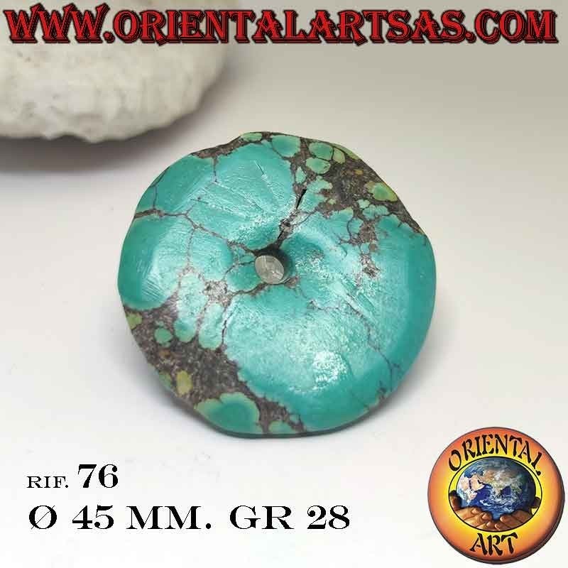Colgante de rosquilla/disco de turquesa tibetana natural de 45 mm. Ø con cordón