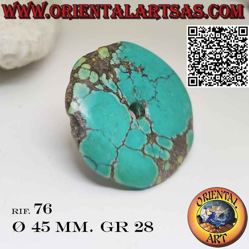 Natural Tibetan Turquoise Disc/Donut Pendant.  with drawstring 45 mm Ø