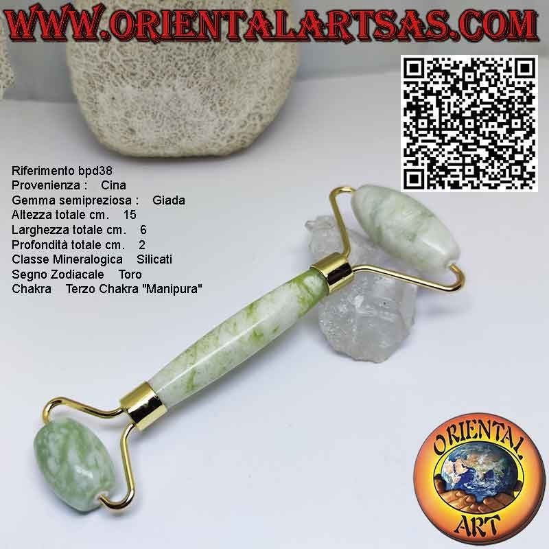Rodillo de masaje "Face roller" en Jade chino natural para Gua Sha