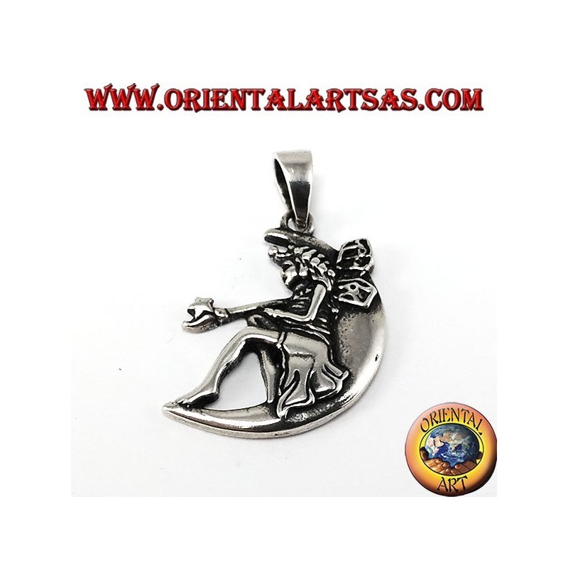 Silver pendant, Fairy with magic wand on the moon