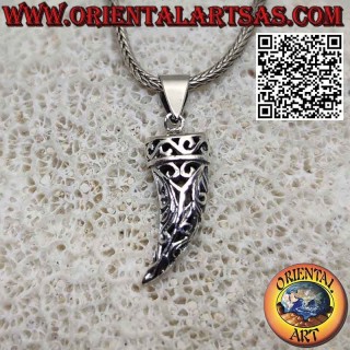 Ciondolo in argento Corno traforato portafortuna contro il malocchio