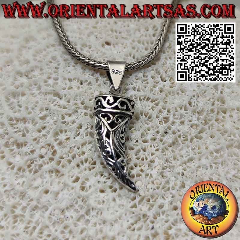 Silver pendant with lucky horn against evil eye and bad luck
