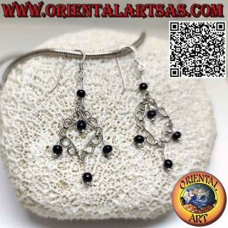 Earrings made with 925 silver wire and five pendant onyx spheres