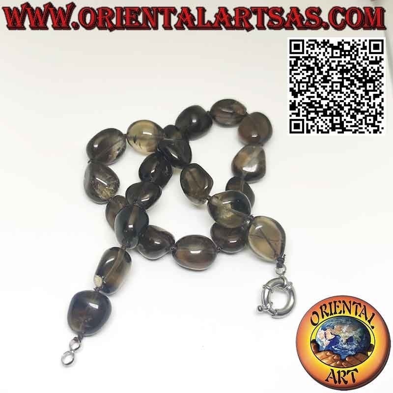 Natural Smoky Quartz Pebble Choker Silver Clasp | Oriental Art