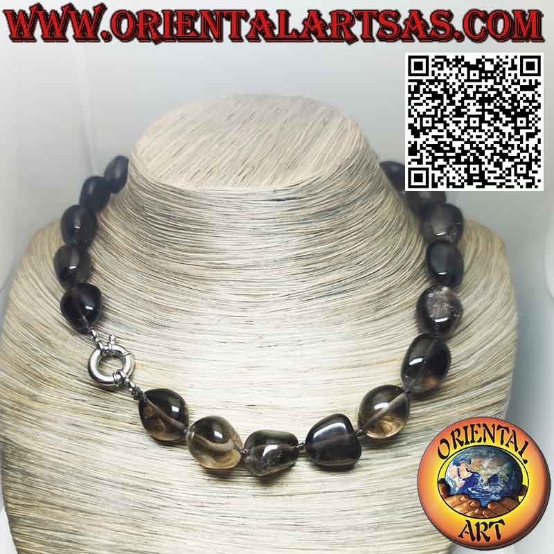 Natural Smoky Quartz Pebble Choker Silver Clasp | Oriental Art