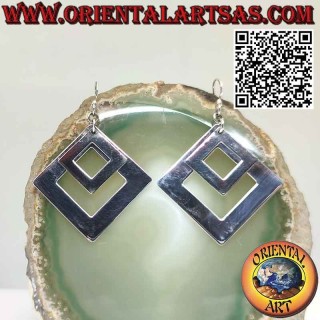 Pendientes colgantes de plata con 2 cuadrados perforados brillantes y luminosos