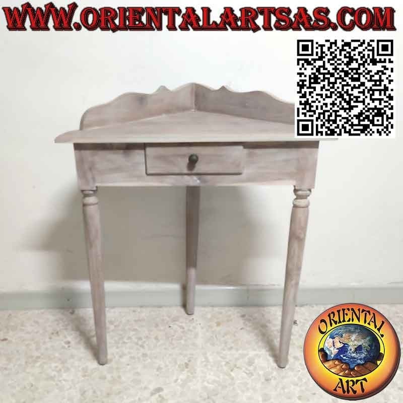 Console d'angle avec pieds ronds en bois de teck décapé