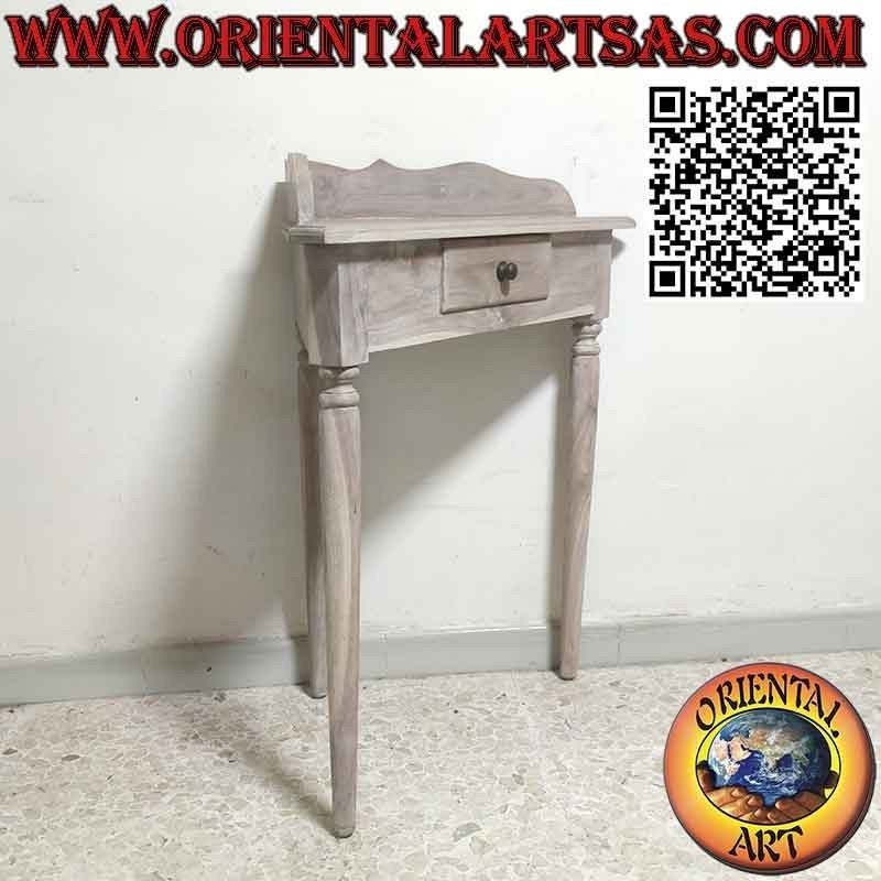 Console d'angle avec pieds ronds en bois de teck décapé