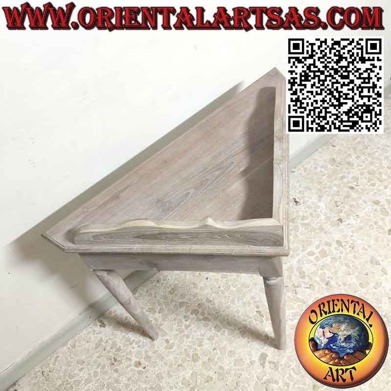 Console d'angle avec pieds ronds en bois de teck décapé