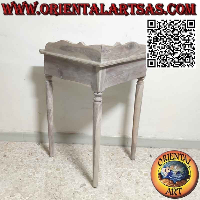 Console d'angle avec pieds ronds en bois de teck décapé