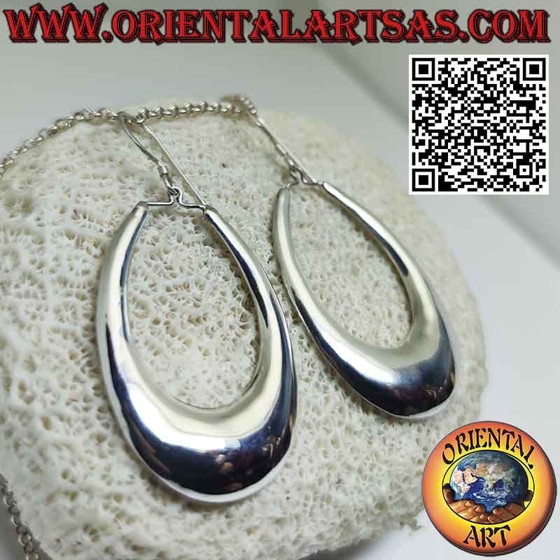 Pendientes colgantes de plata ovalados, grandes, redondeados, lisos y brillantes