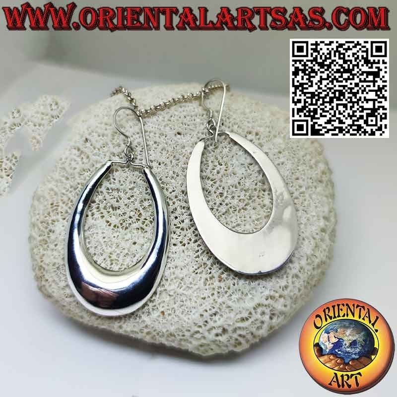 Boucles d'oreilles pendantes ovales, larges, arrondies, lisses et brillantes en argent