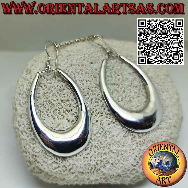 Boucles d'oreilles pendantes ovales, larges, arrondies, lisses et brillantes en argent