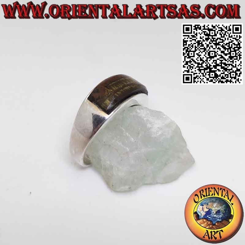 Silver band ring with rectangular curved tiger eye