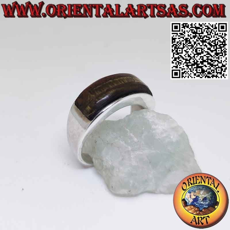 Anello in argento a fascia con occhio di tigre curva rettangolare