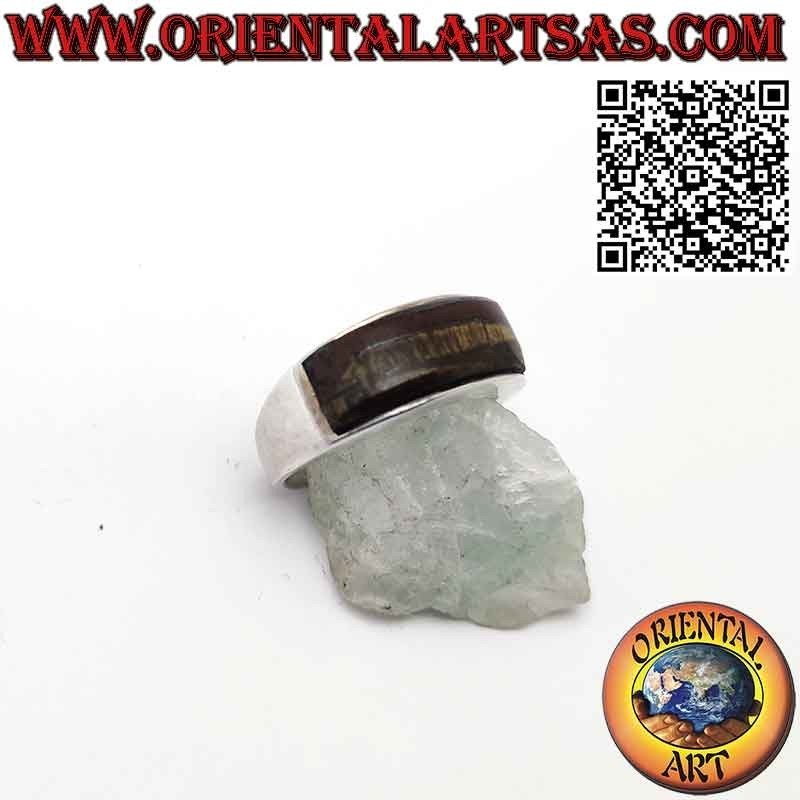 Silver band ring with rectangular curved tiger eye