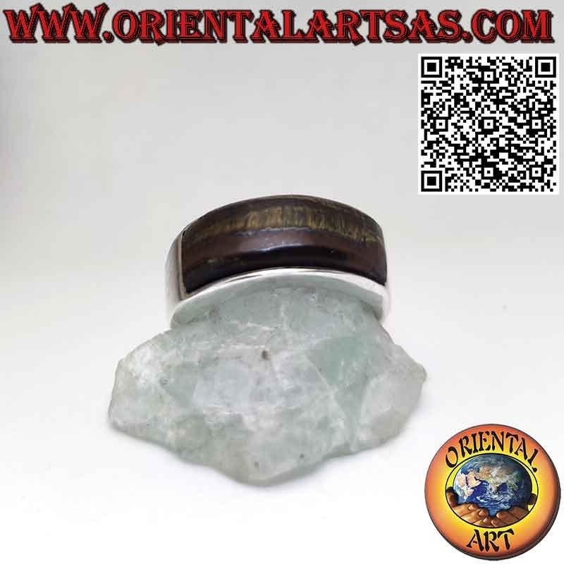 Anello in argento a fascia con occhio di tigre curva rettangolare